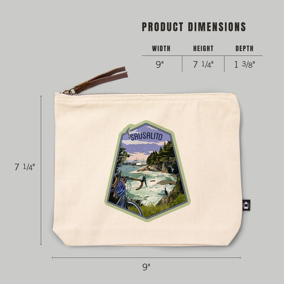 Sausalito, California, Coastal Scene, Bike and Ferry,, Organic Cotton Zipper Pouch, Go Bag Totes Lantern Press 