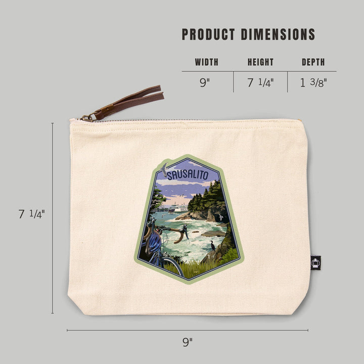 Sausalito, California, Coastal Scene, Bike and Ferry,, Organic Cotton Zipper Pouch, Go Bag Totes Lantern Press 