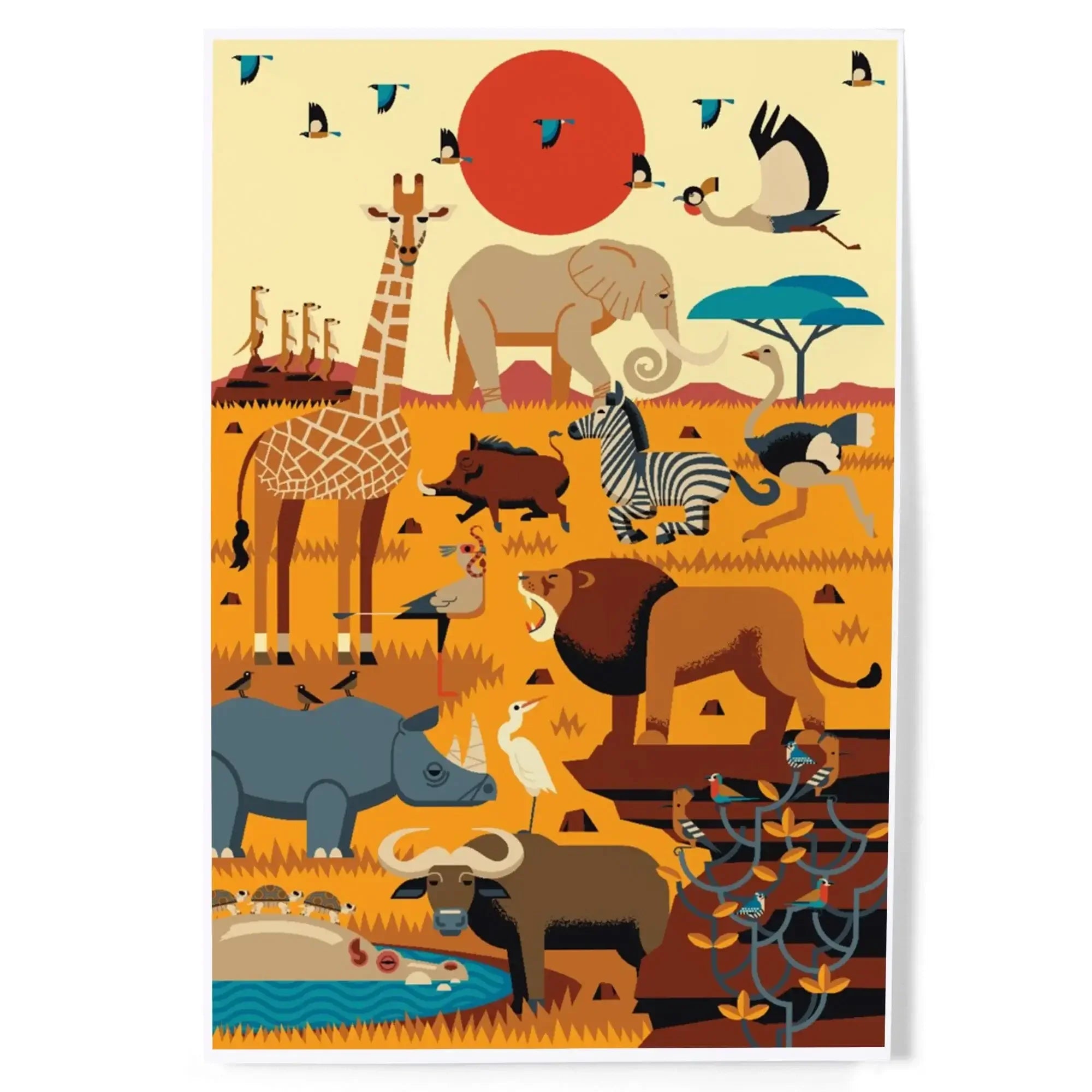 Savanna Animals, Textured Geometric art prints, metal signs