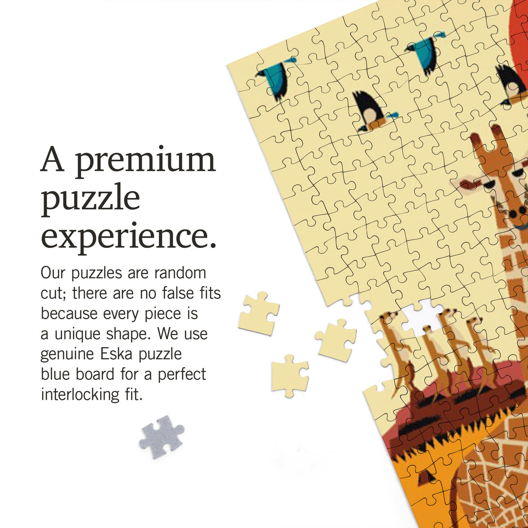 Savanna Animals, Textured Geometric, Jigsaw Puzzle Puzzle Lantern Press 