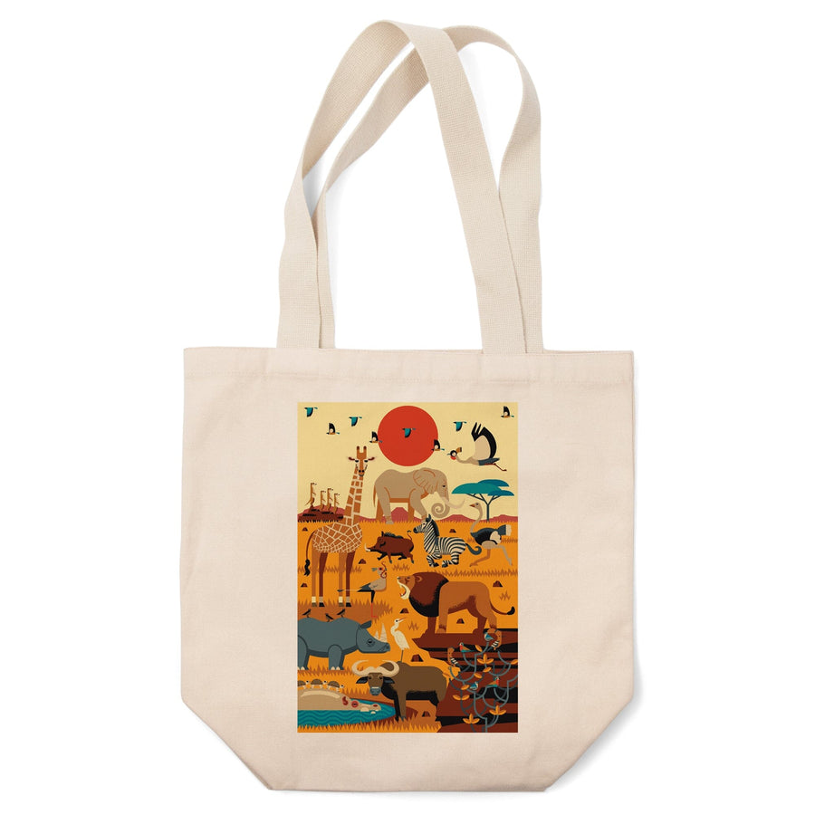 Savanna Animals, Textured Geometric, Tote Bag Totes Lantern Press 