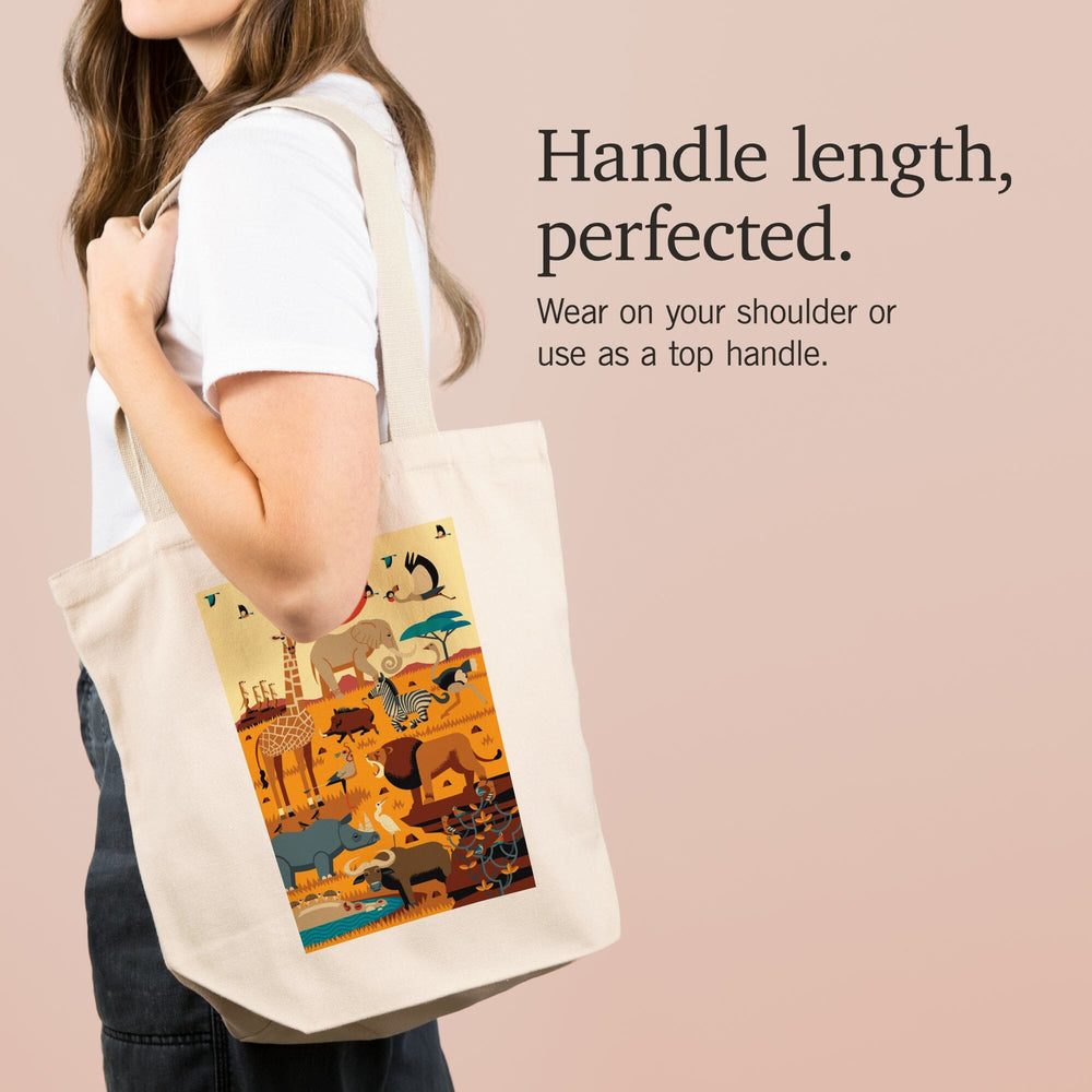 Savanna Animals, Textured Geometric, Tote Bag Totes Lantern Press 