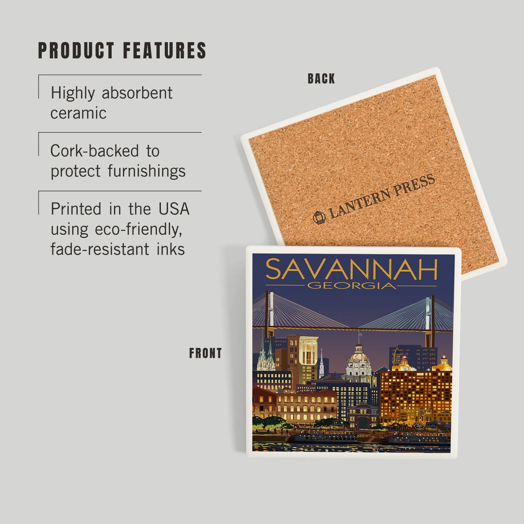 Savannah, Georgia at Night, Coasters Coasters Lantern Press 