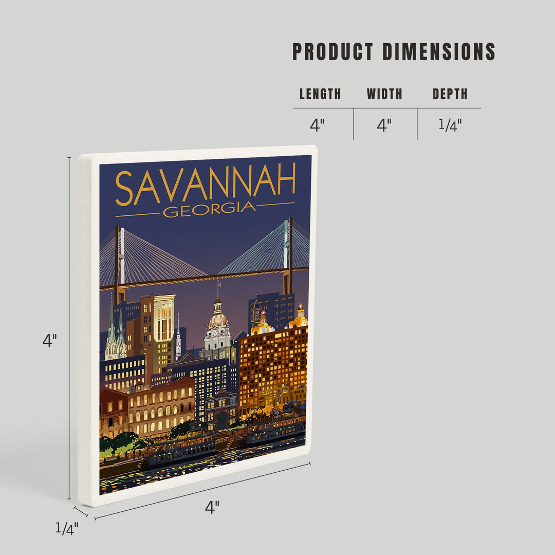 Savannah, Georgia at Night, Coasters Coasters Lantern Press 