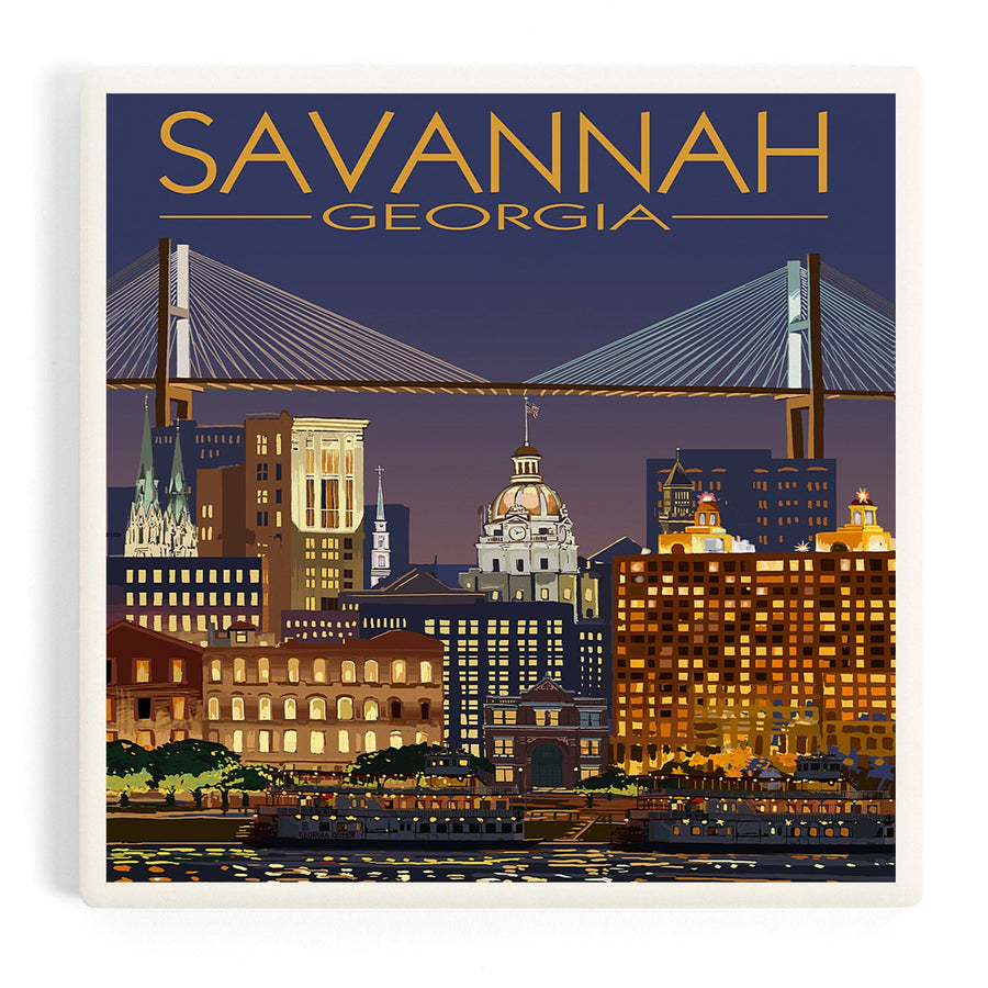 Savannah, Georgia at Night, Coasters Coasters Lantern Press 