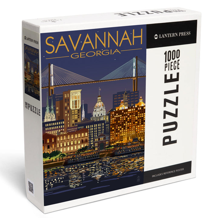 Savannah, Georgia at Night, Jigsaw Puzzle Puzzle Lantern Press 
