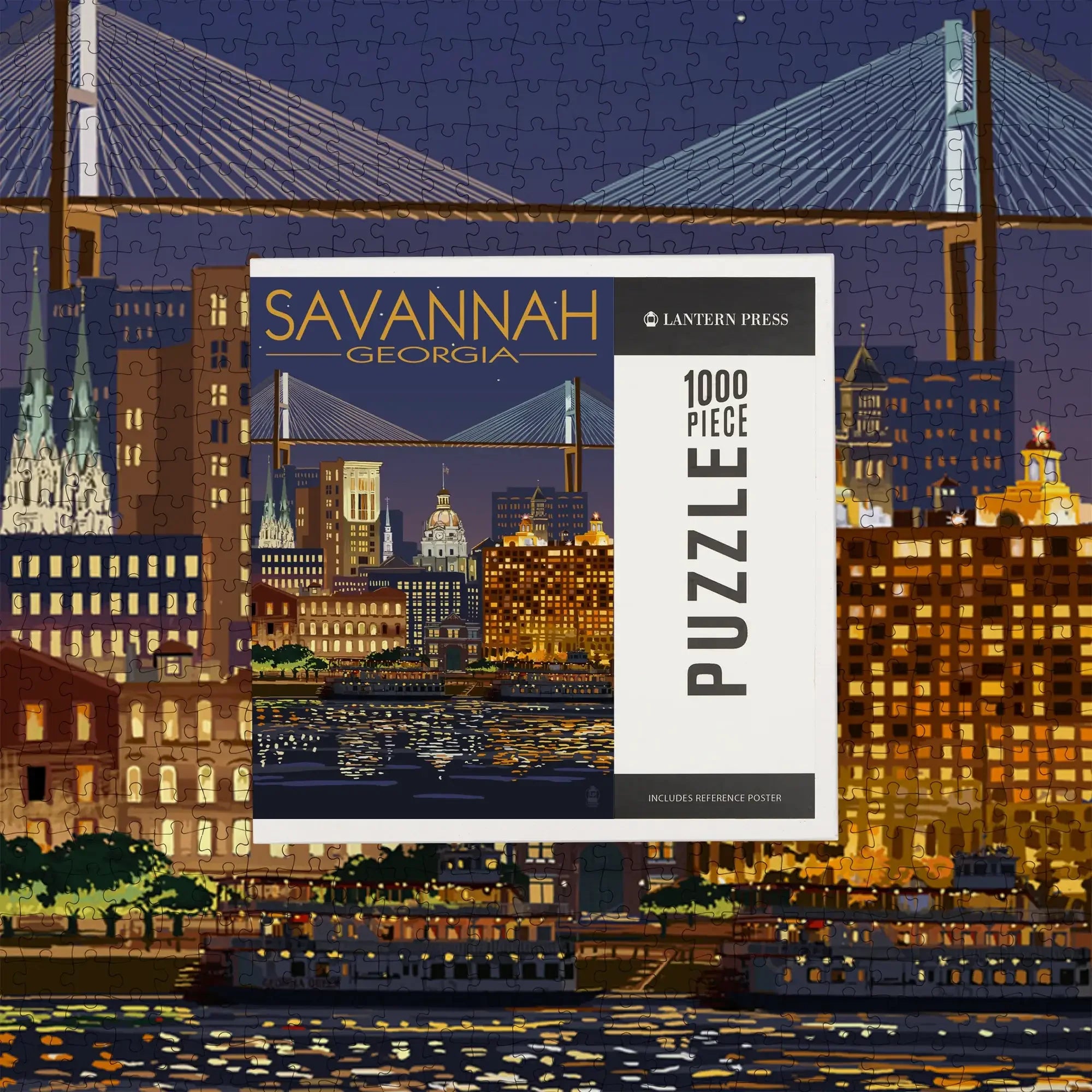 Savannah, Georgia at Night, 1000 piece jigsaw puzzle – Lantern Press