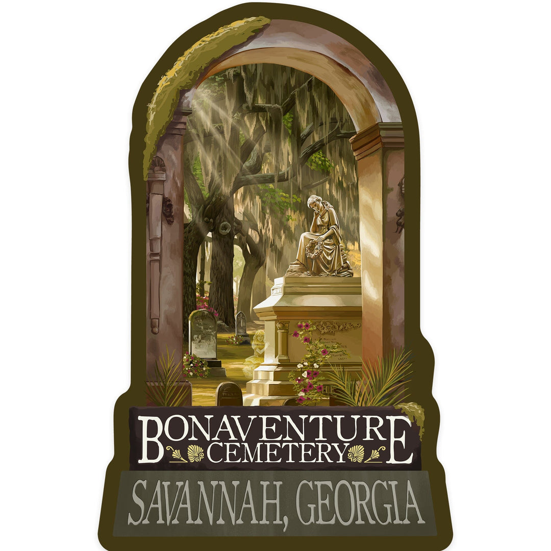 Savannah, Georgia, Bonaventure Cemetery, Contour, Lantern Press Artwork, Vinyl Sticker Sticker Lantern Press 