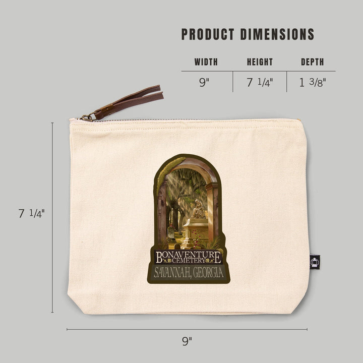 Savannah, Georgia, Bonaventure Cemetery,, Organic Cotton Zipper Pouch, Go Bag Go Bag Lantern Press 