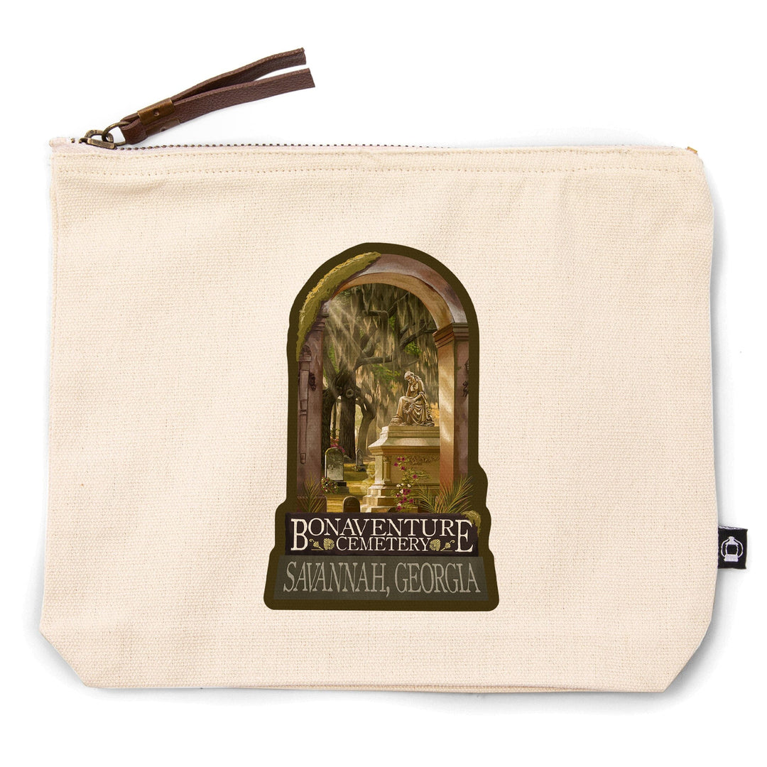 Savannah, Georgia, Bonaventure Cemetery,, Organic Cotton Zipper Pouch, Go Bag Go Bag Lantern Press 