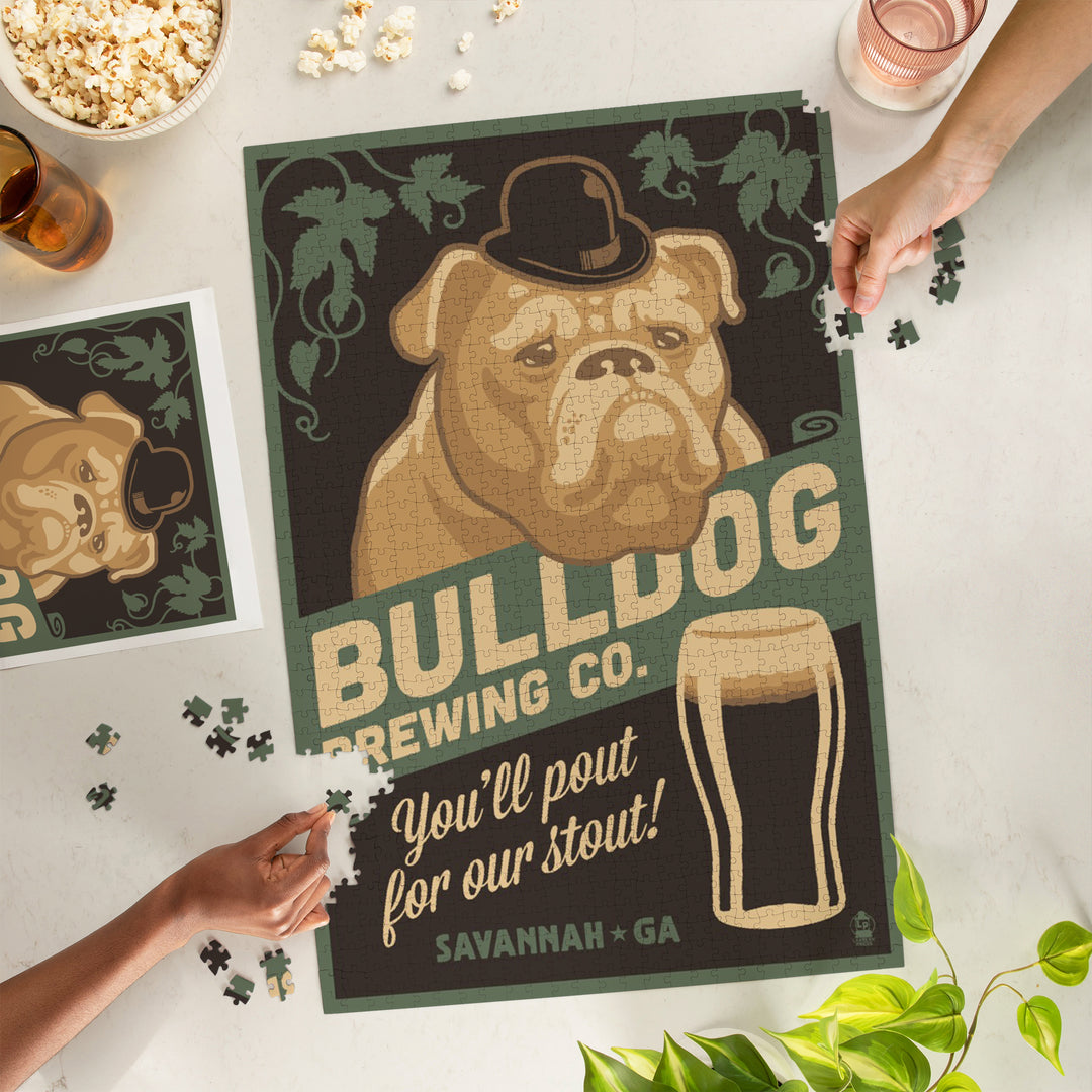 Savannah, Georgia, Bulldog, Retro Stout Beer Ad, Jigsaw Puzzle Puzzle Lantern Press 