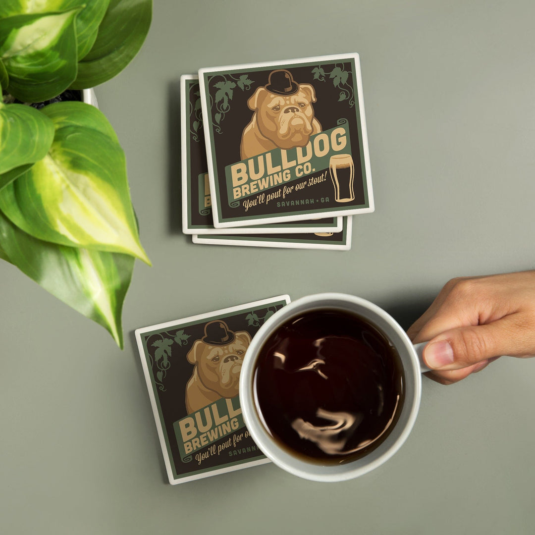 Savannah, Georgia, Bulldog, Retro Stout Beer Ad, Lantern Press Artwork, Coaster Set Coasters Lantern Press 