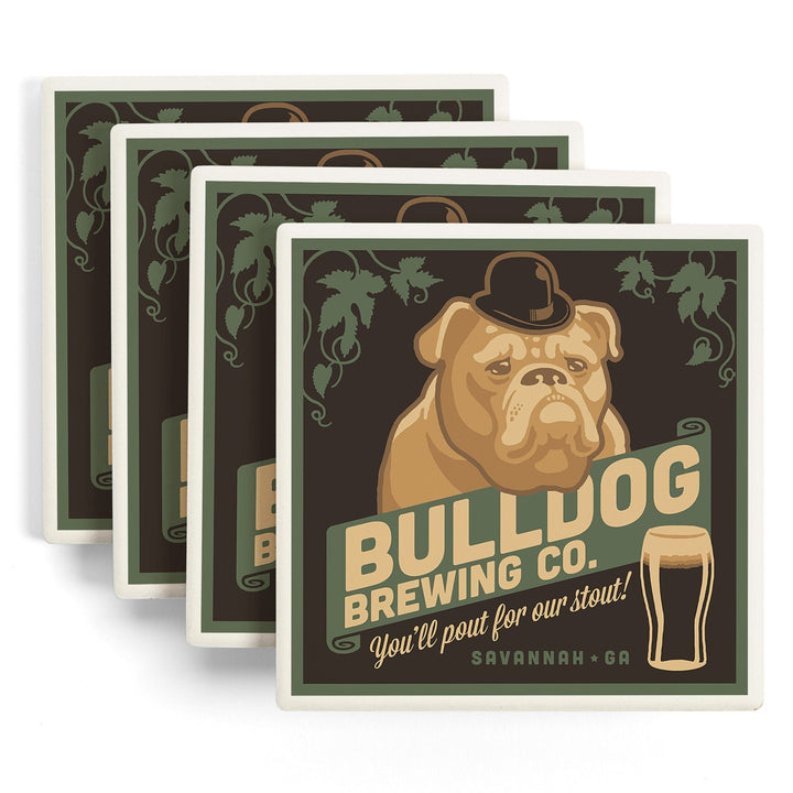 Savannah, Georgia, Bulldog, Retro Stout Beer Ad, Lantern Press Artwork, Coaster Set Coasters Lantern Press 