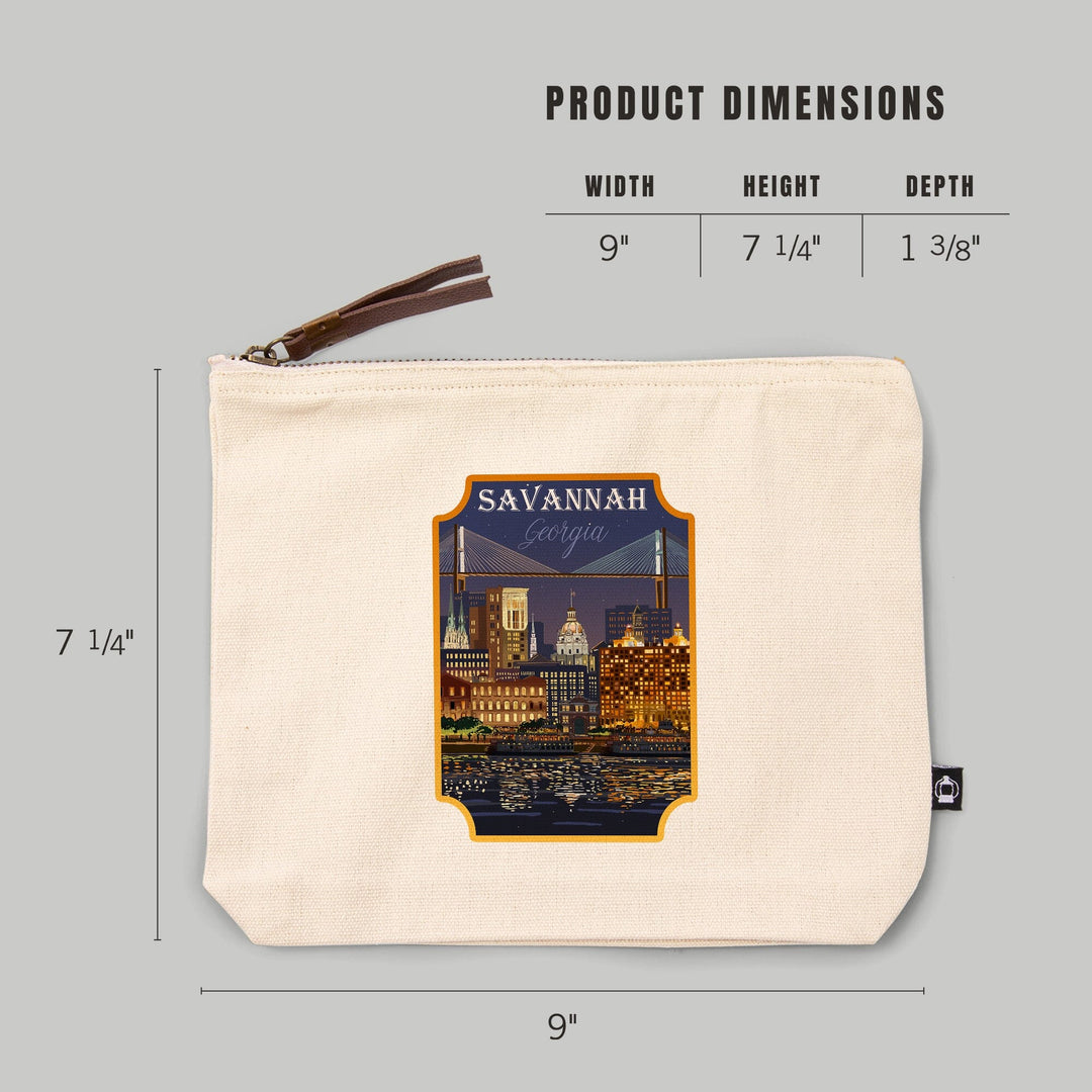 Savannah, Georgia, City at Night,, Organic Cotton Zipper Pouch, Go Bag Go Bag Lantern Press 