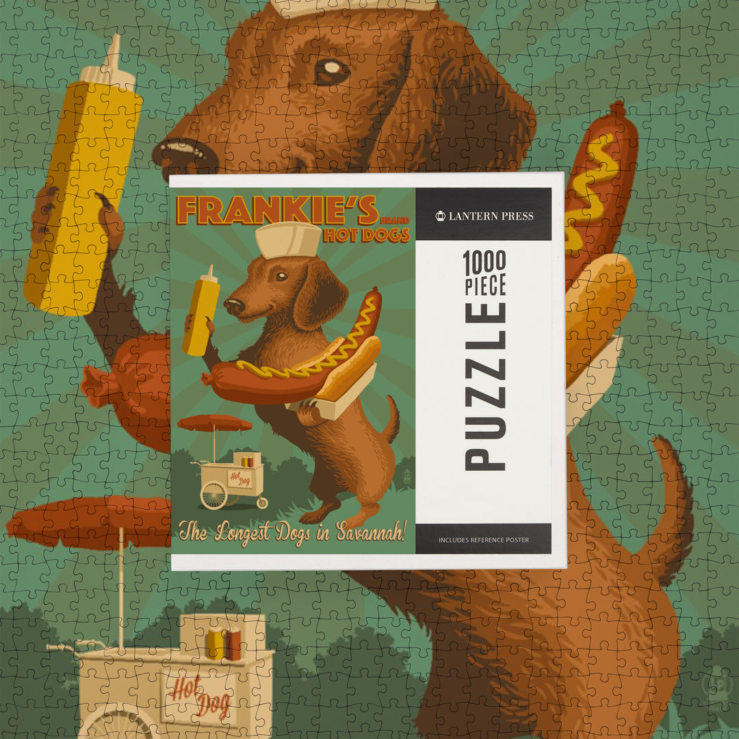 Savannah, Georgia, Dachshund, Retro Hotdog Ad, Jigsaw Puzzle Puzzle Lantern Press 