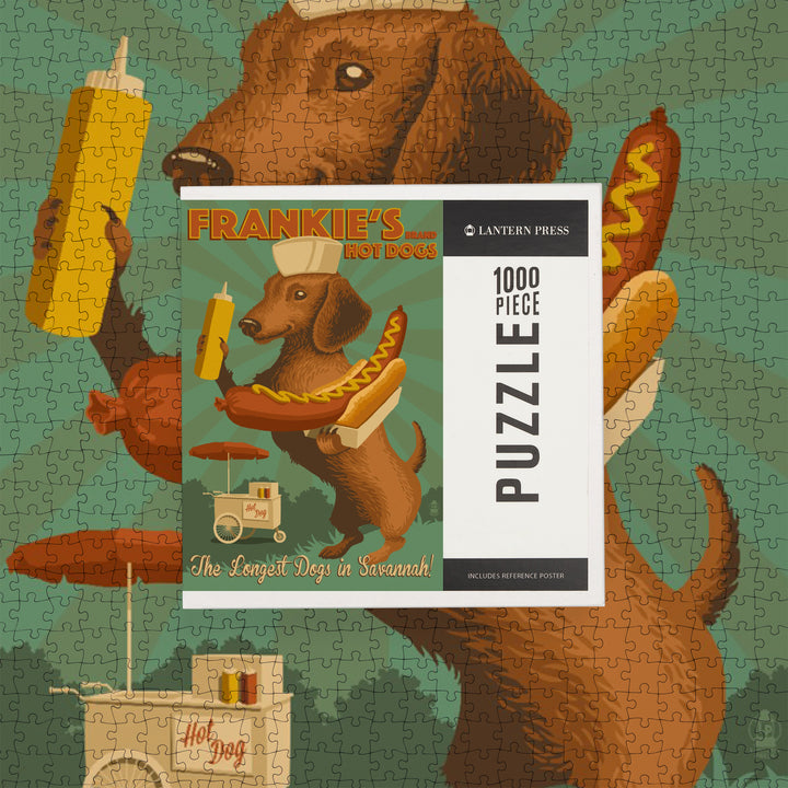 Savannah, Georgia, Dachshund, Retro Hotdog Ad, Jigsaw Puzzle Puzzle Lantern Press 