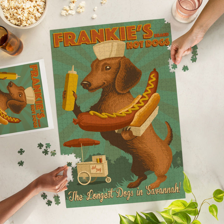 Savannah, Georgia, Dachshund, Retro Hotdog Ad, Jigsaw Puzzle Puzzle Lantern Press 