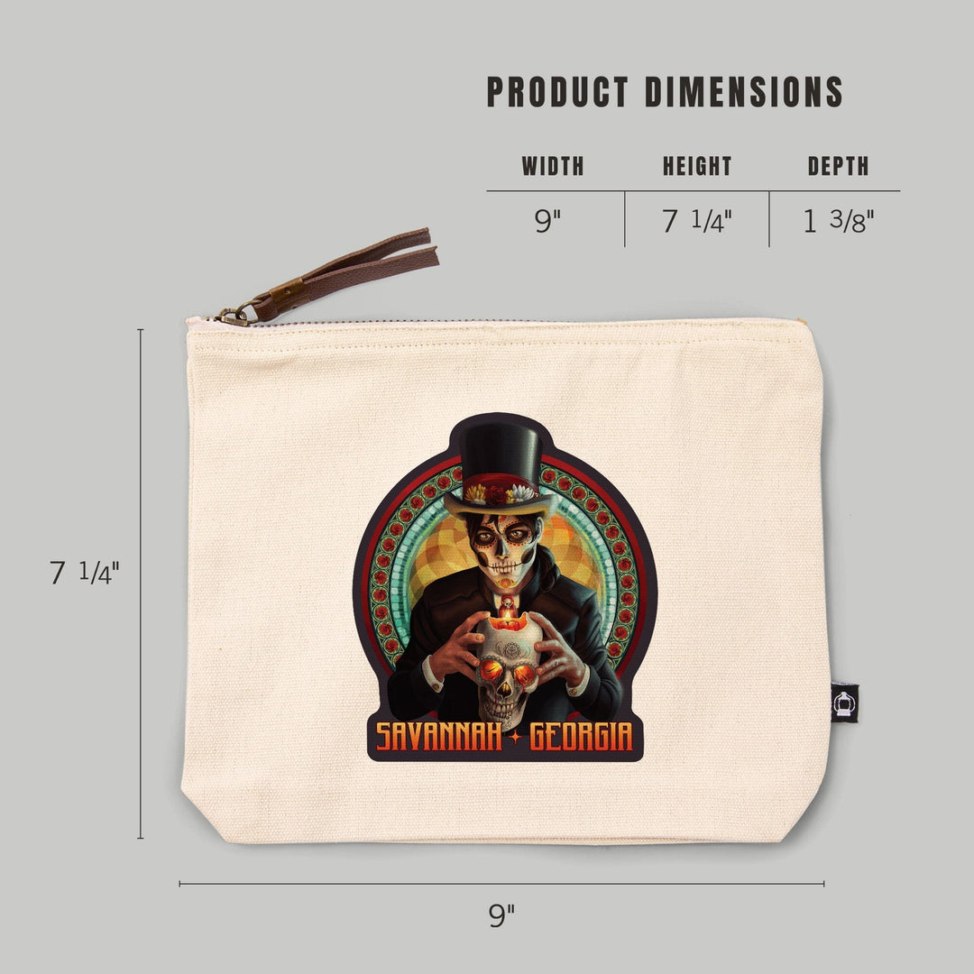Savannah, Georgia, Day of the Dead, Man and Candle,, Organic Cotton Zipper Pouch, Go Bag Go Bag Lantern Press 
