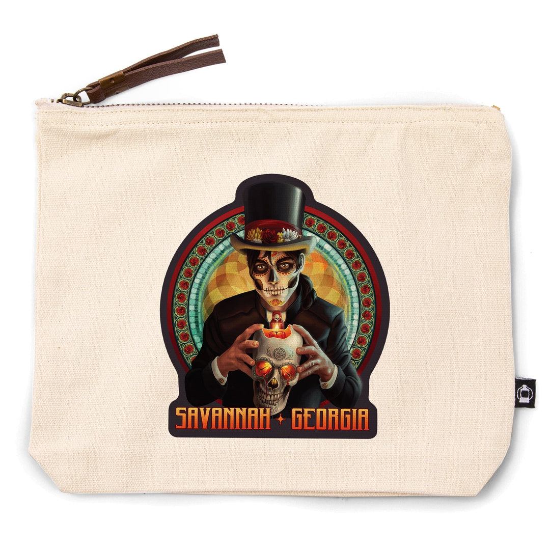 Savannah, Georgia, Day of the Dead, Man and Candle,, Organic Cotton Zipper Pouch, Go Bag Go Bag Lantern Press 