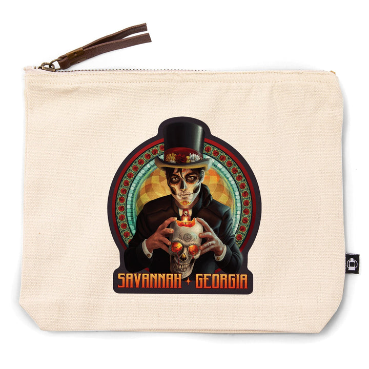 Savannah, Georgia, Day of the Dead, Man and Candle,, Organic Cotton Zipper Pouch, Go Bag Go Bag Lantern Press 