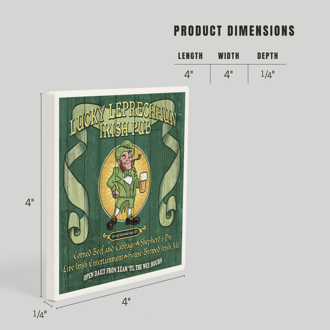 Savannah, Georgia, Leprechaun Irish Pub Vintage Sign, Coasters Coasters Lantern Press 