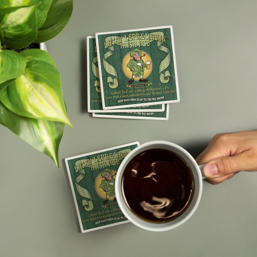 Savannah, Georgia, Leprechaun Irish Pub Vintage Sign, Coasters Coasters Lantern Press 