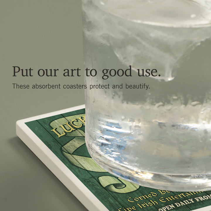 Savannah, Georgia, Leprechaun Irish Pub Vintage Sign, Coasters Coasters Lantern Press 