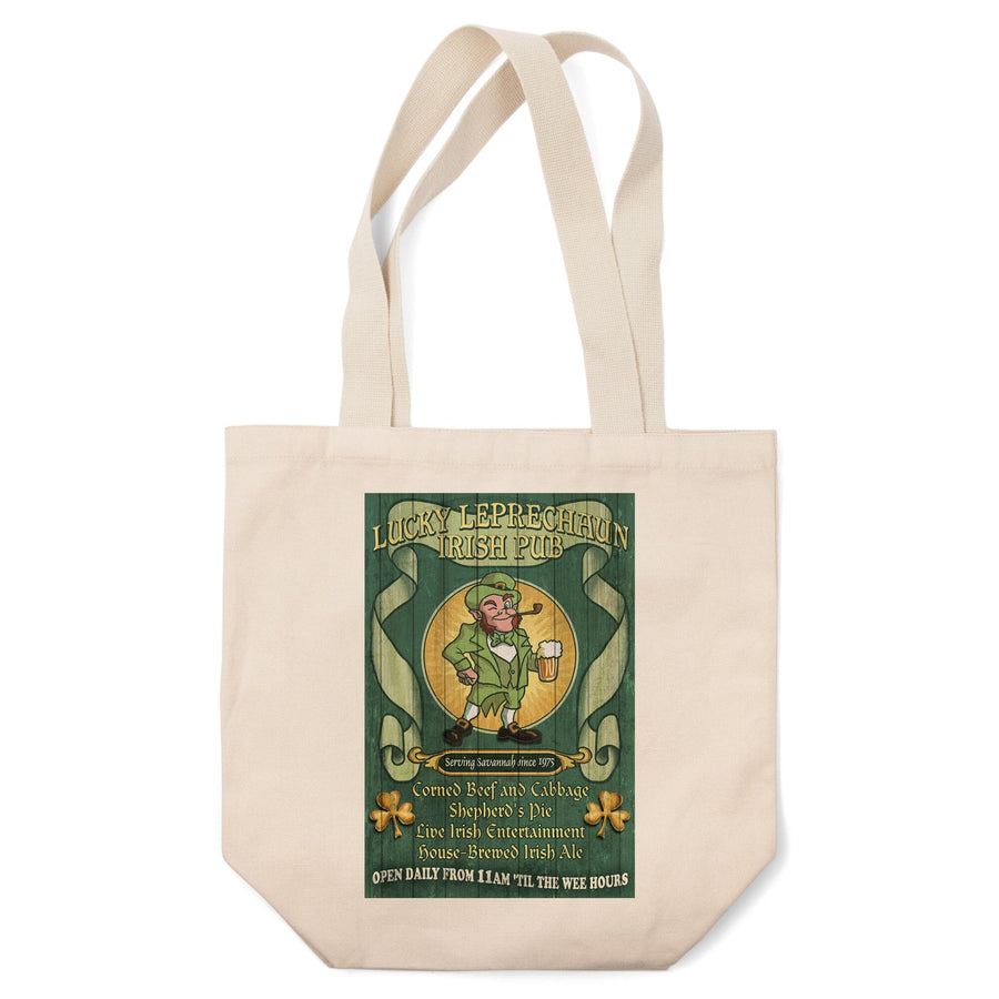 Savannah, Georgia, Leprechaun Irish Pub Vintage Sign, Tote Bag Totes Lantern Press 