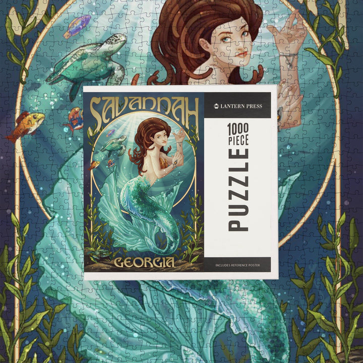 Savannah, Georgia, Mermaid, Teal, Jigsaw Puzzle Puzzle Lantern Press 
