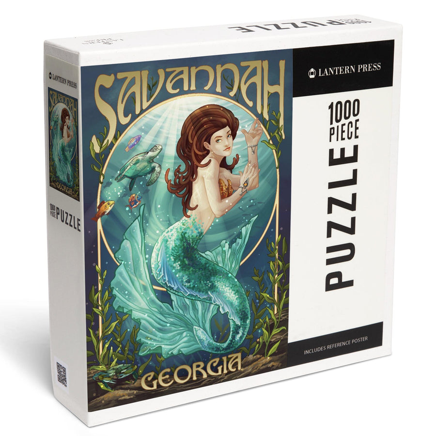 Savannah, Georgia, Mermaid, Teal, Jigsaw Puzzle Puzzle Lantern Press 
