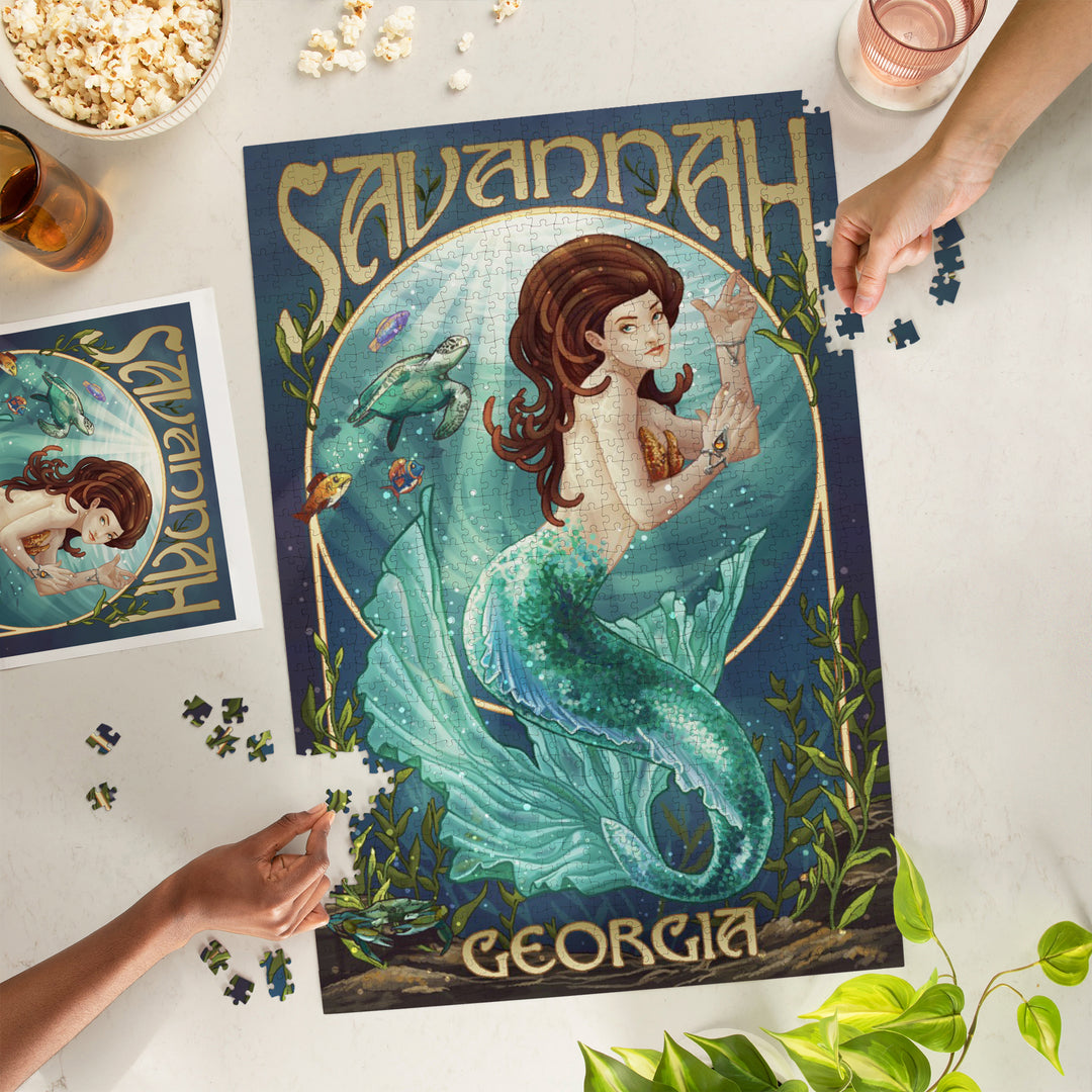 Savannah, Georgia, Mermaid, Teal, Jigsaw Puzzle Puzzle Lantern Press 