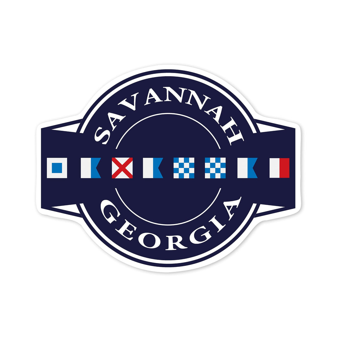 Savannah, Georgia, Nautical Flags, Contour, Vinyl Sticker Sticker Lantern Press 