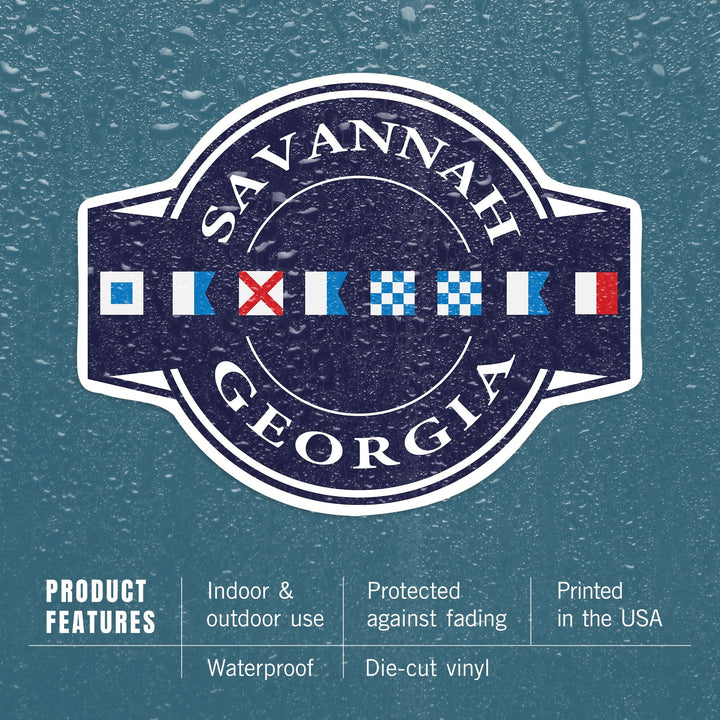 Savannah, Georgia, Nautical Flags, Contour, Vinyl Sticker Sticker Lantern Press 