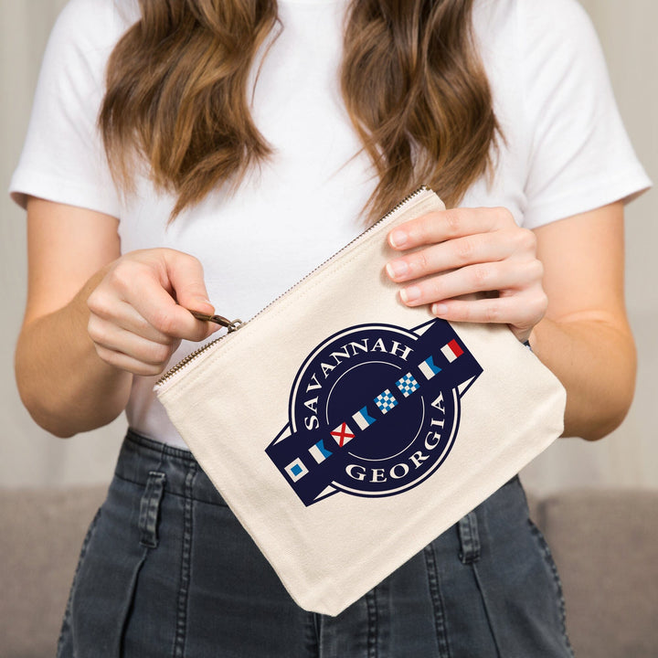 Savannah, Georgia, Nautical Flags,, Organic Cotton Zipper Pouch, Go Bag Go Bag Lantern Press 