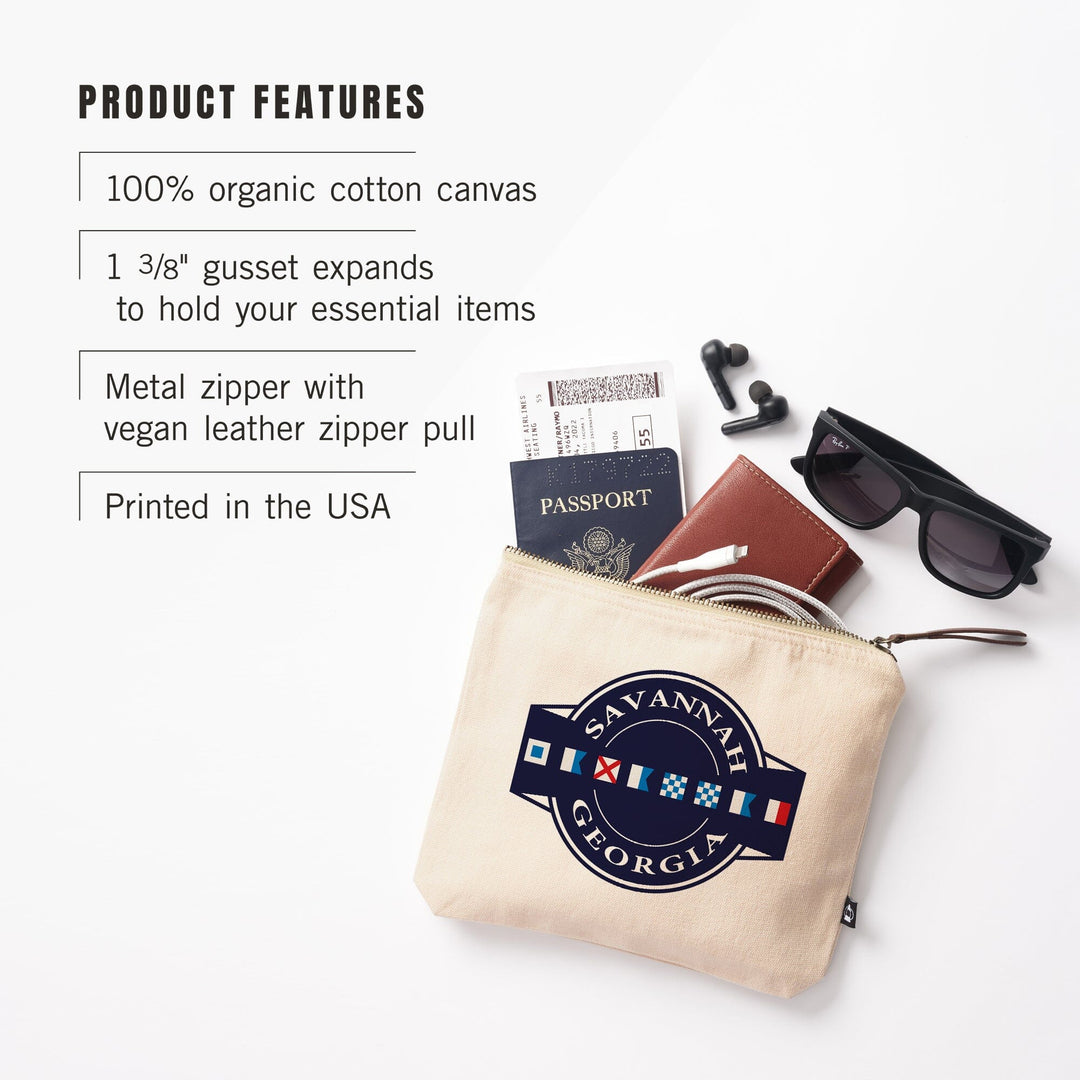 Savannah, Georgia, Nautical Flags,, Organic Cotton Zipper Pouch, Go Bag Go Bag Lantern Press 