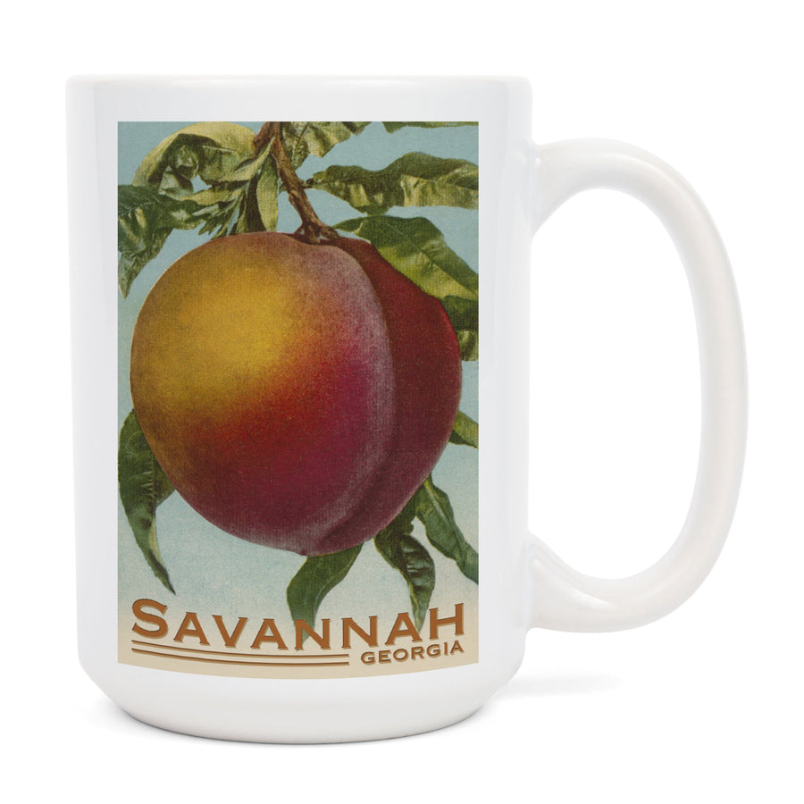 Savannah, Georgia, Peach, Vintage Lithograph, Ceramic Mug Mugs Lantern Press 
