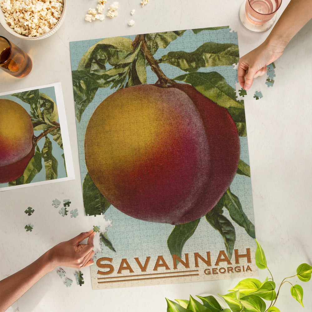 Savannah, Georgia, Peach, Vintage Lithograph, Jigsaw Puzzle Puzzle Lantern Press 