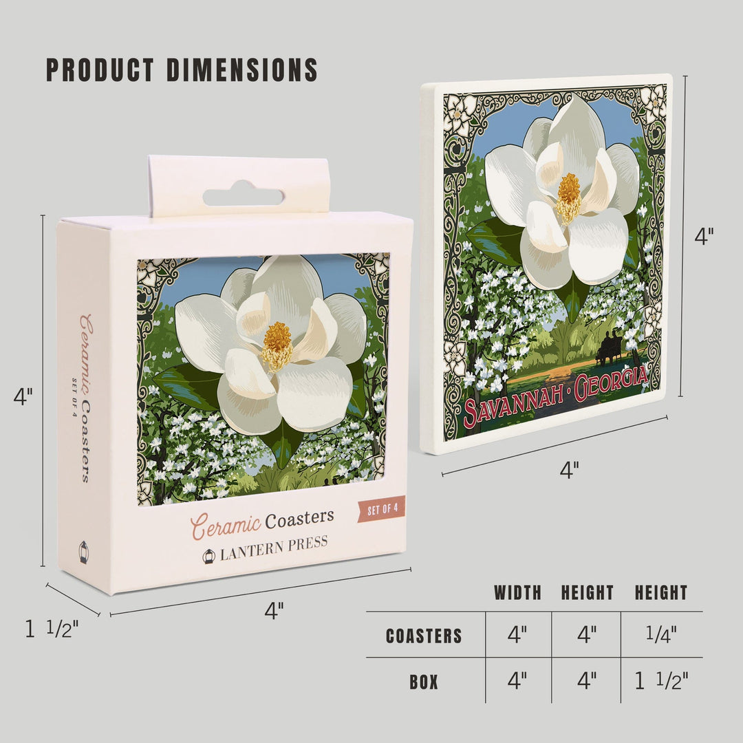 Savannah, Georgia, Single White Magnolia, Coasters Coasters Lantern Press 