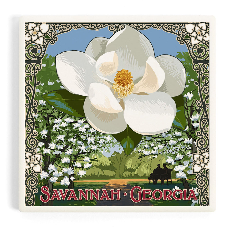 Savannah, Georgia, Single White Magnolia, Coasters Coasters Lantern Press 