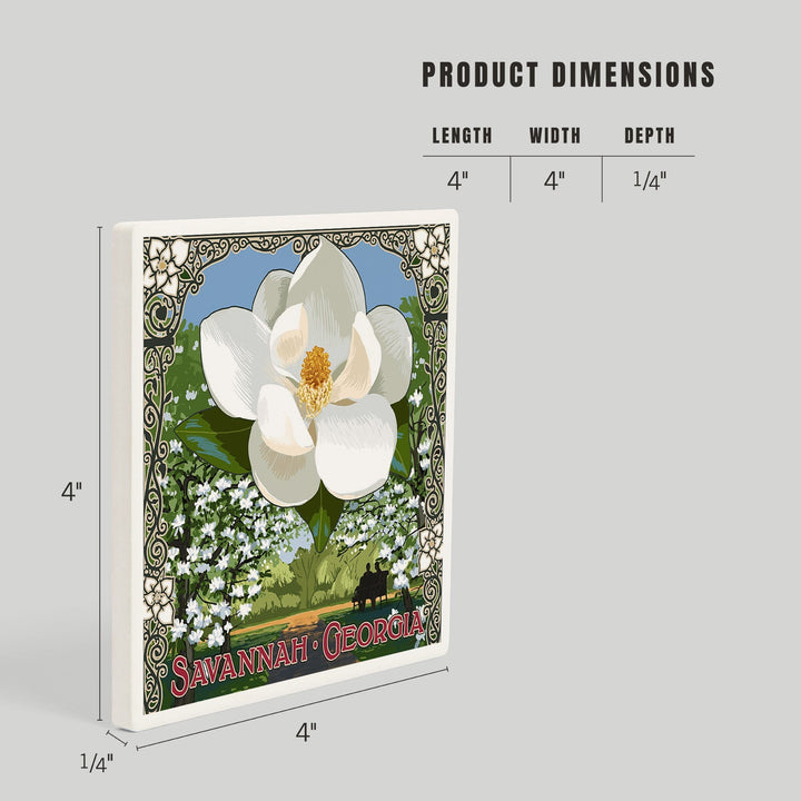 Savannah, Georgia, Single White Magnolia, Coasters Coasters Lantern Press 