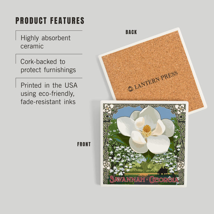 Savannah, Georgia, Single White Magnolia, Coasters Coasters Lantern Press 