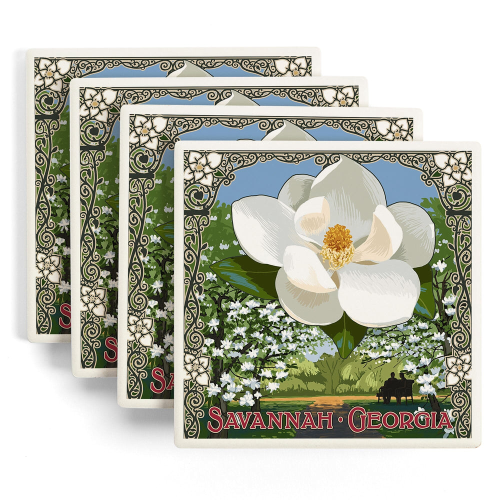 Savannah, Georgia, Single White Magnolia, Coasters Coasters Lantern Press 