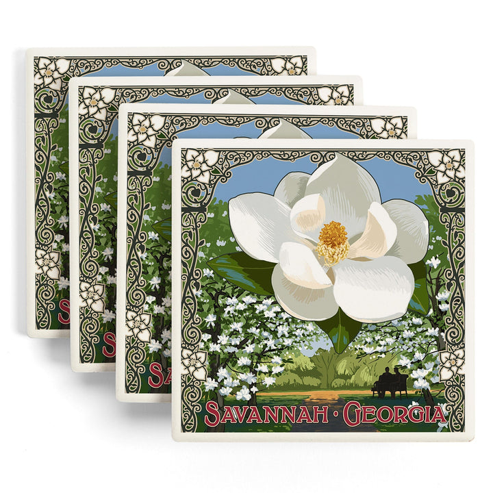 Savannah, Georgia, Single White Magnolia, Coasters Coasters Lantern Press 