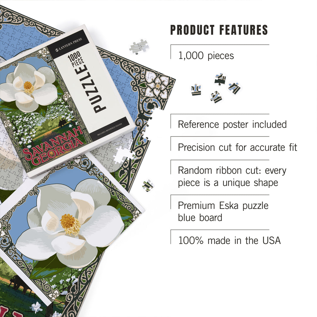 Savannah, Georgia, Single White Magnolia, Jigsaw Puzzle Puzzle Lantern Press 