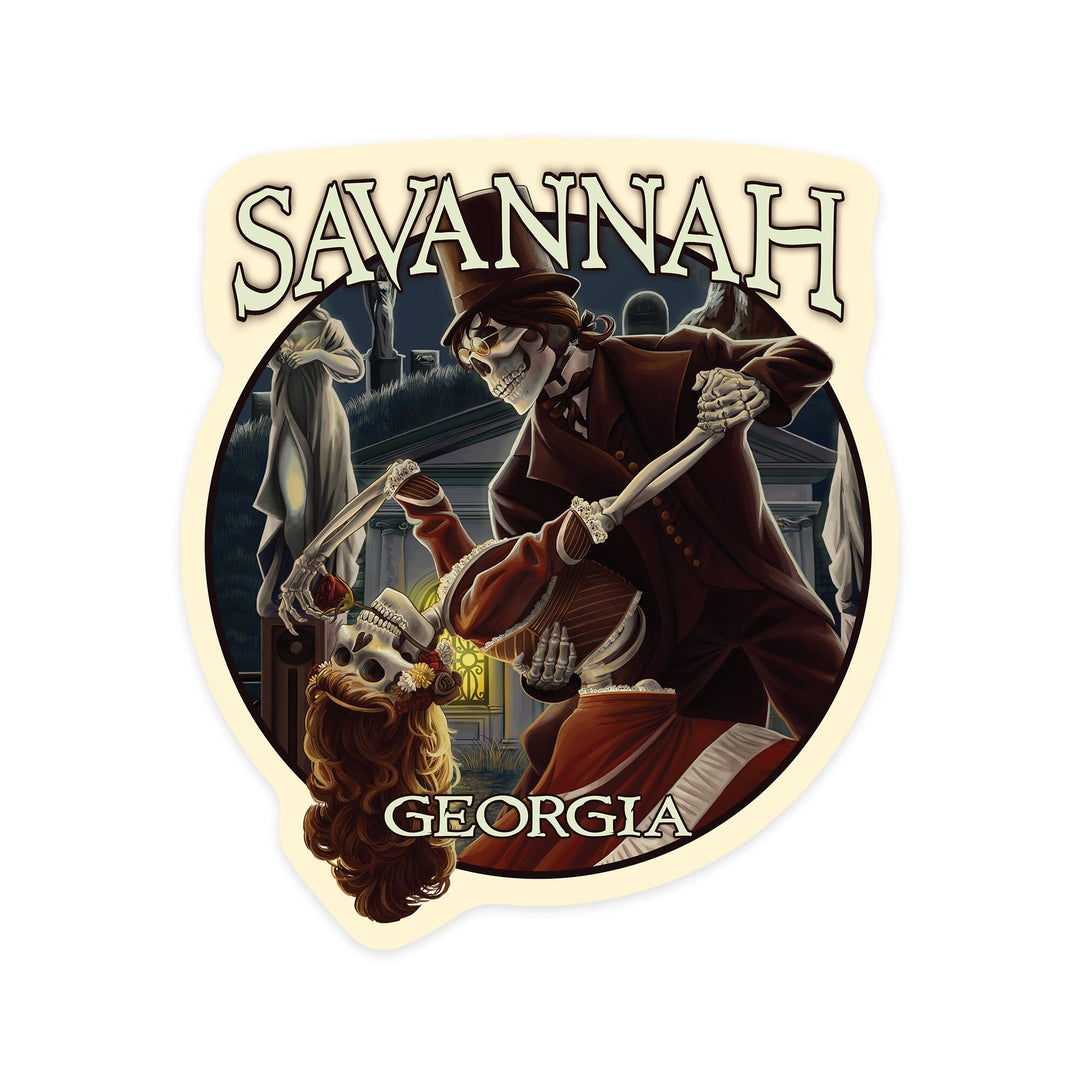 Savannah, Georgia, Skeletons Dancing, Contour, Vinyl Sticker Sticker Lantern Press 