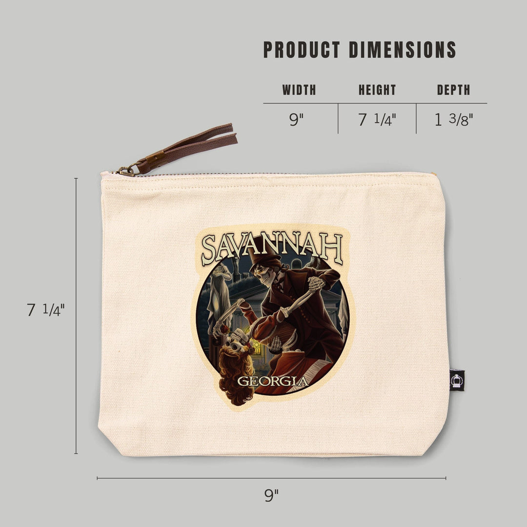 Savannah, Georgia, Skeletons Dancing,, Organic Cotton Zipper Pouch, Go Bag Go Bag Lantern Press 