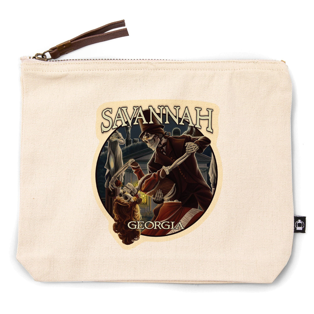 Savannah, Georgia, Skeletons Dancing,, Organic Cotton Zipper Pouch, Go Bag Go Bag Lantern Press 