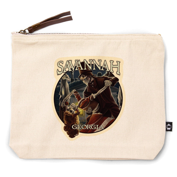 Savannah, Georgia, Skeletons Dancing,, Organic Cotton Zipper Pouch, Go Bag Go Bag Lantern Press 