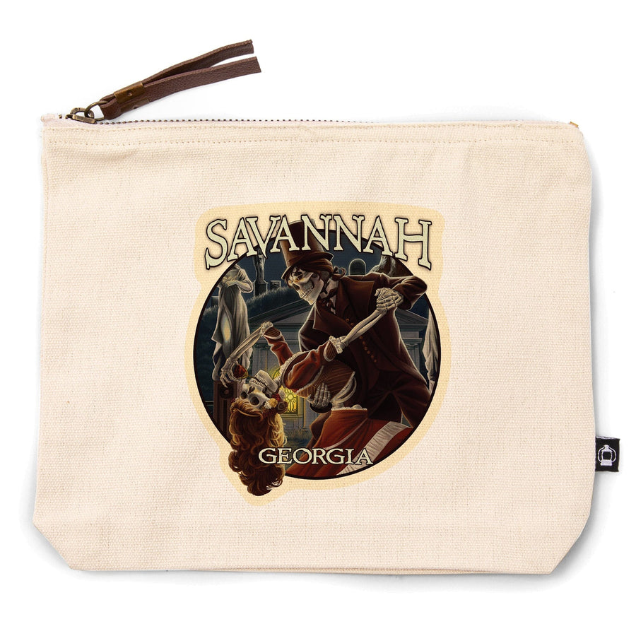 Savannah, Georgia, Skeletons Dancing,, Organic Cotton Zipper Pouch, Go Bag Go Bag Lantern Press 