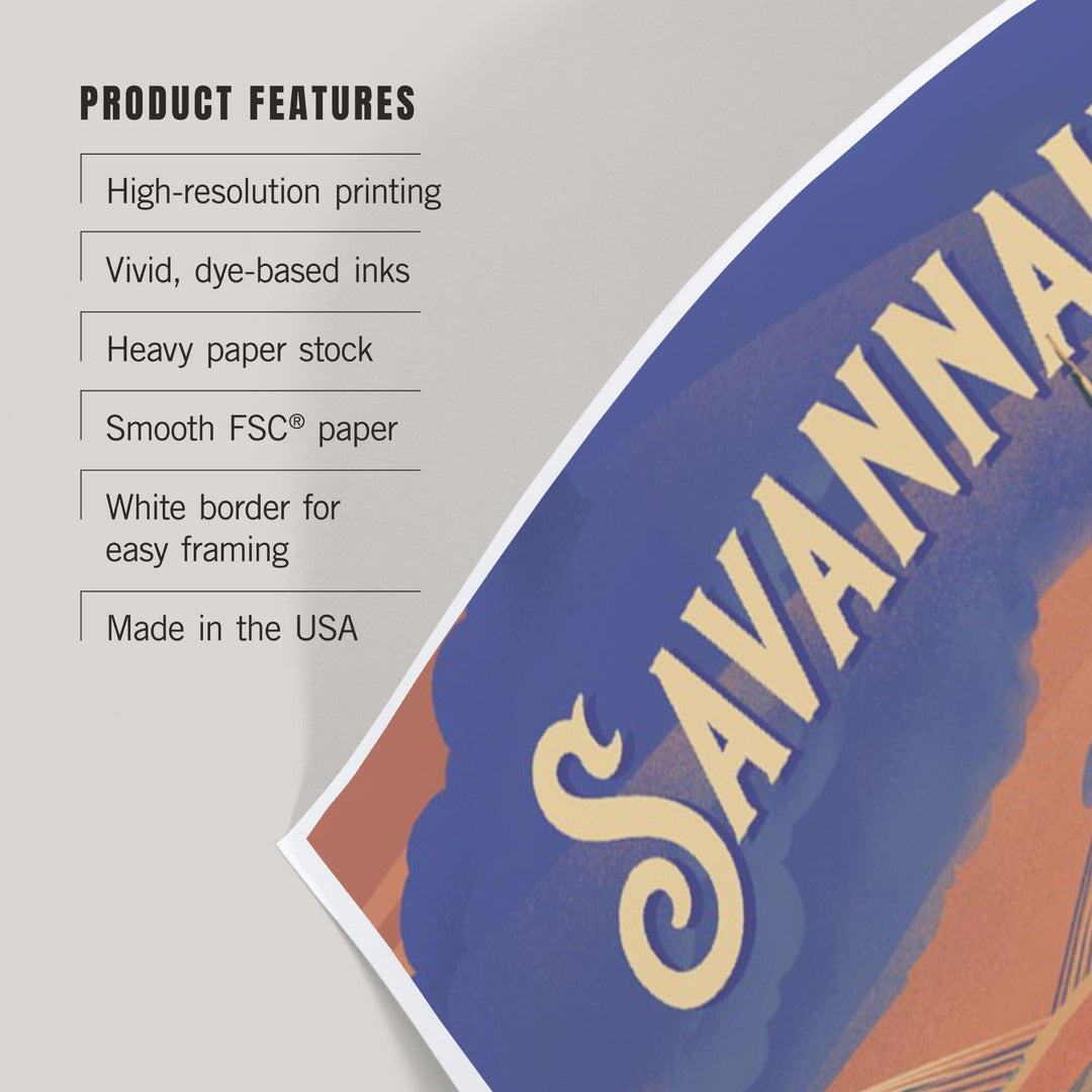 Savannah, Georgia, Skyline, Lithograph, Art & Giclee Prints Art Lantern Press 